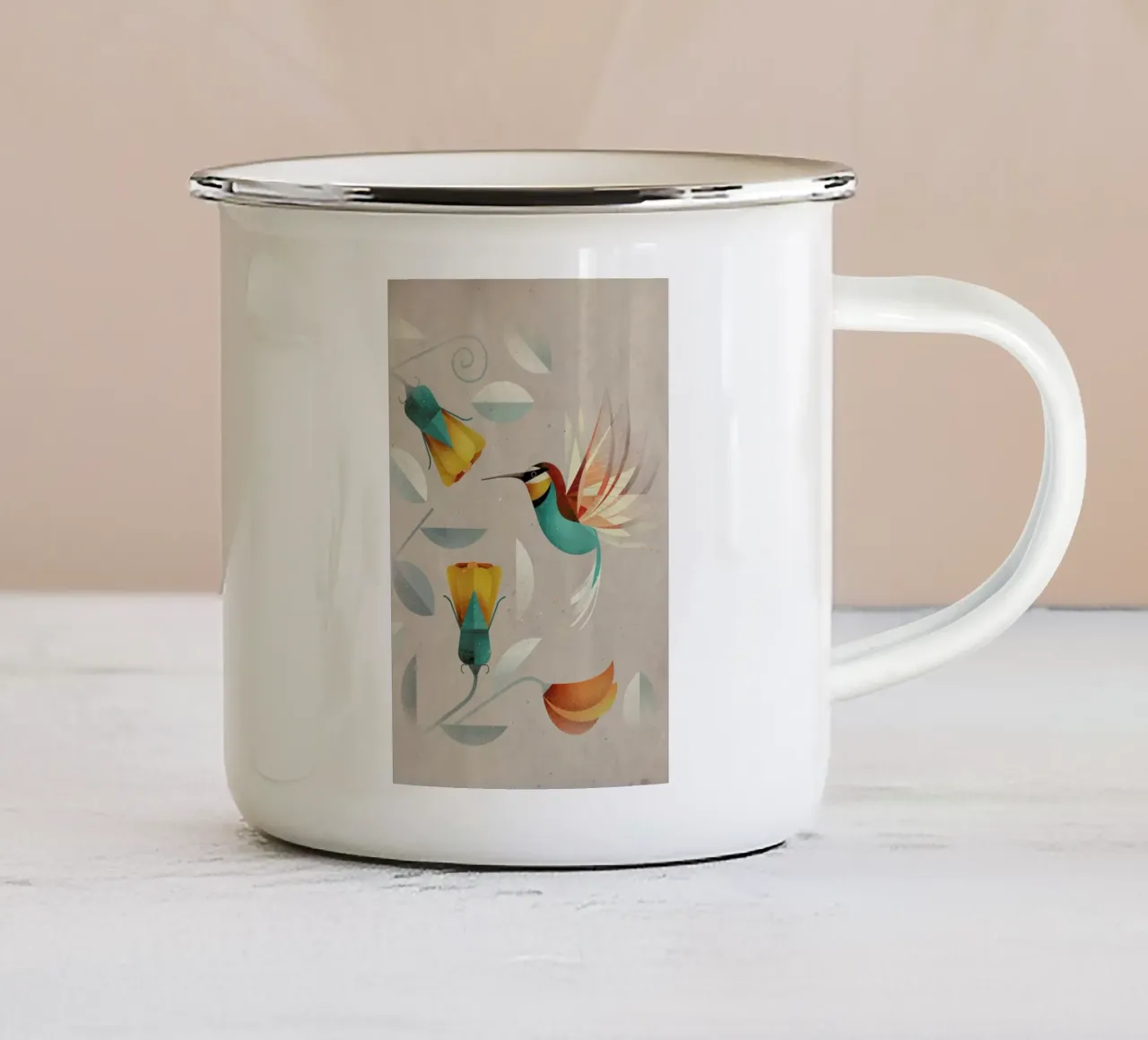 Kolibri enamel mug by Dieter Braun