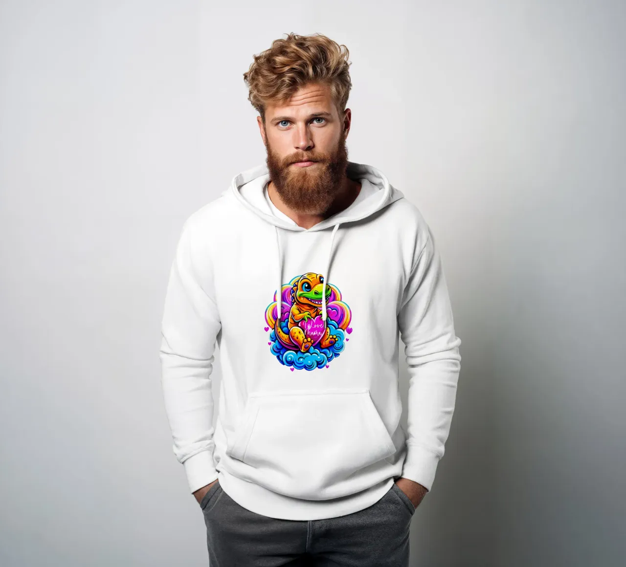 Cute Dino Hugging a Heart Pillow on a Cloud - Custom Text sweat à capuche de Artnesia