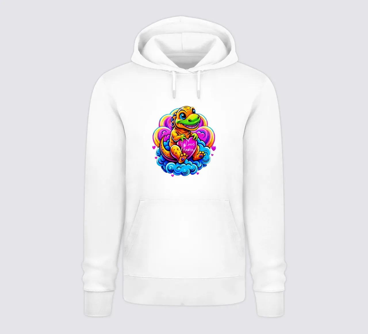Cute Dino Hugging a Heart Pillow on a Cloud - Custom Text sweat à capuche de Artnesia
