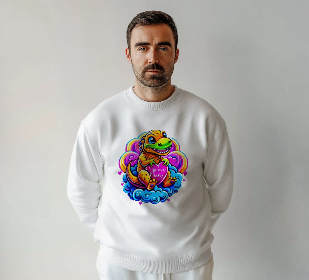 Cute Dino Hugging a Heart Pillow on a Cloud - Custom Text sudadera de Artnesia