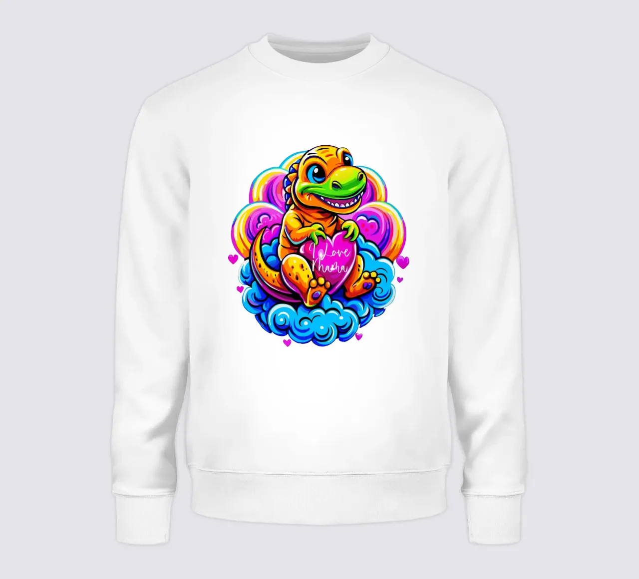 Cute Dino Hugging a Heart Pillow on a Cloud - Custom Text sweat de Artnesia
