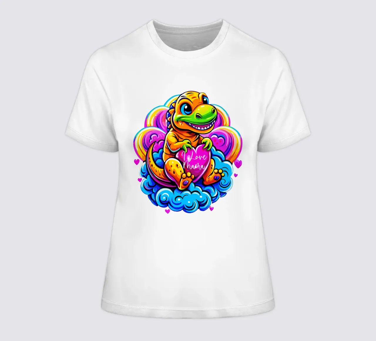 Cute Dino Hugging a Heart Pillow on a Cloud - Custom Text t-shirt da donna da Artnesia