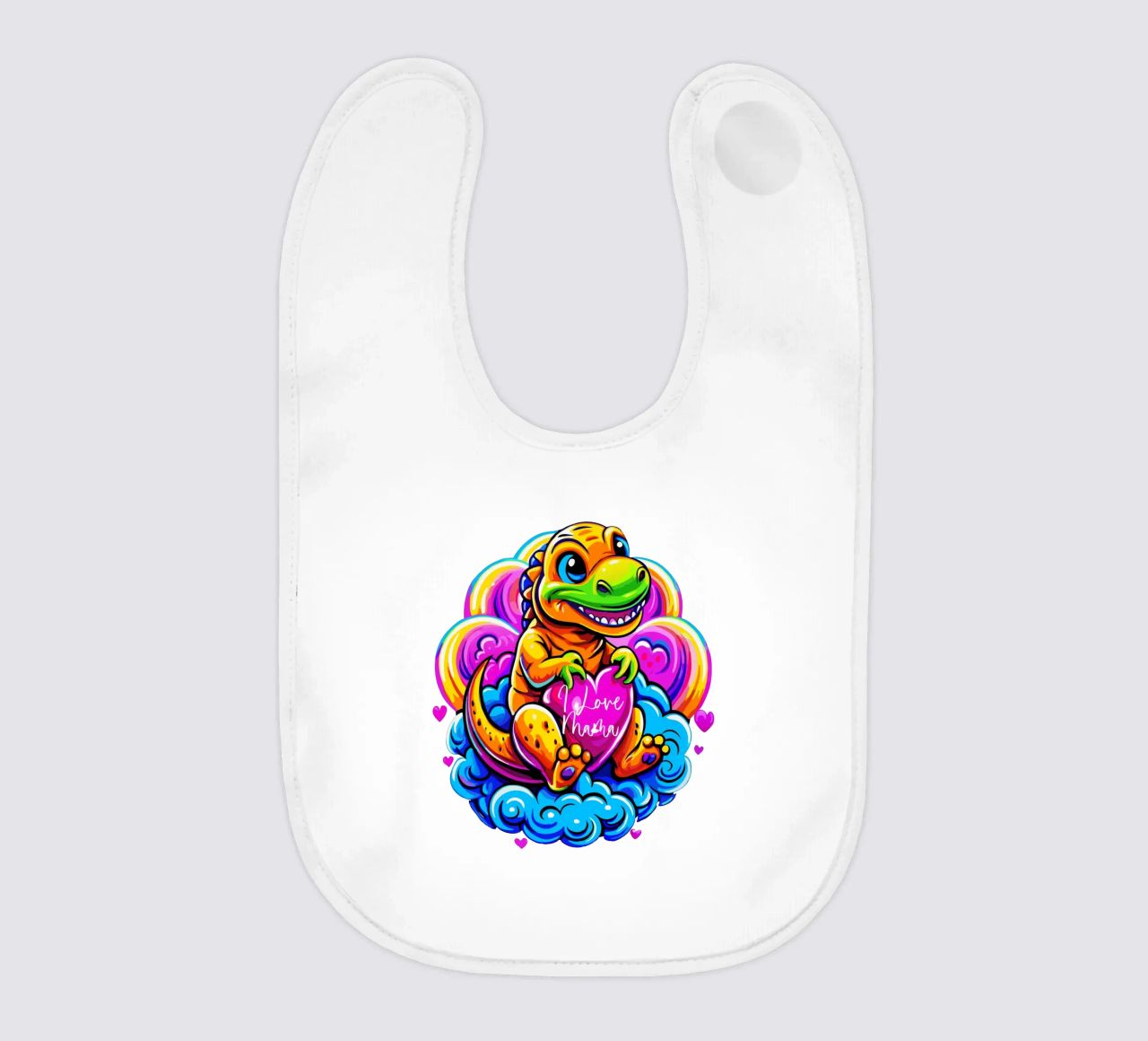 Cute Dino Hugging a Heart Pillow on a Cloud - Custom Text babero de Artnesia
