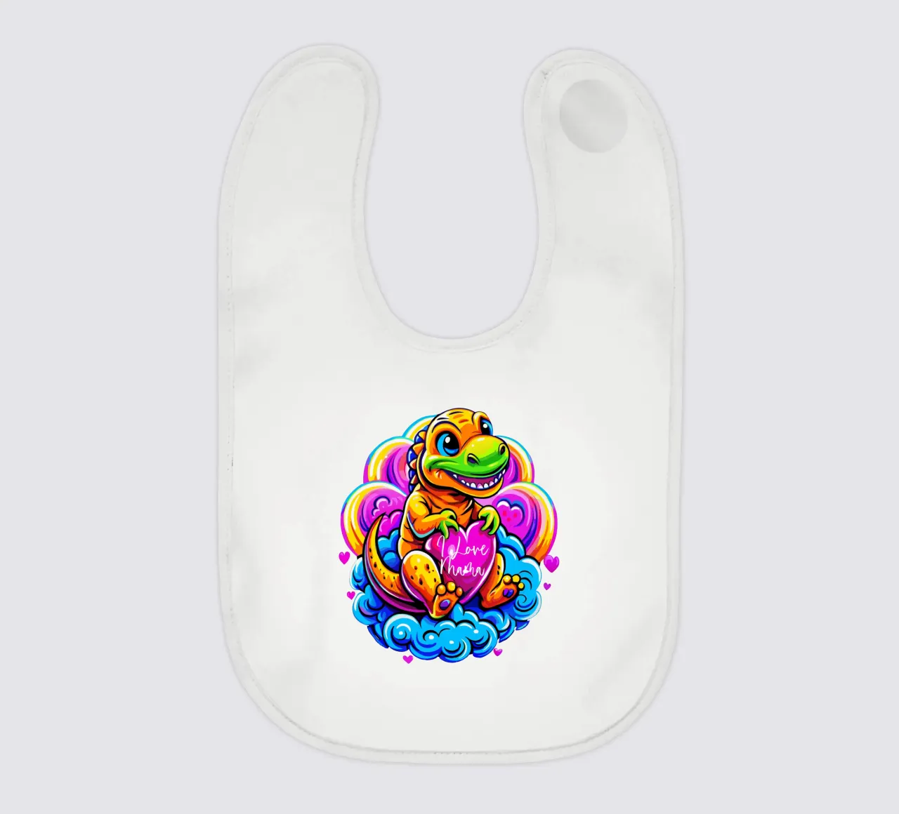 Cute Dino Hugging a Heart Pillow on a Cloud - Custom Text bavaglino da Artnesia