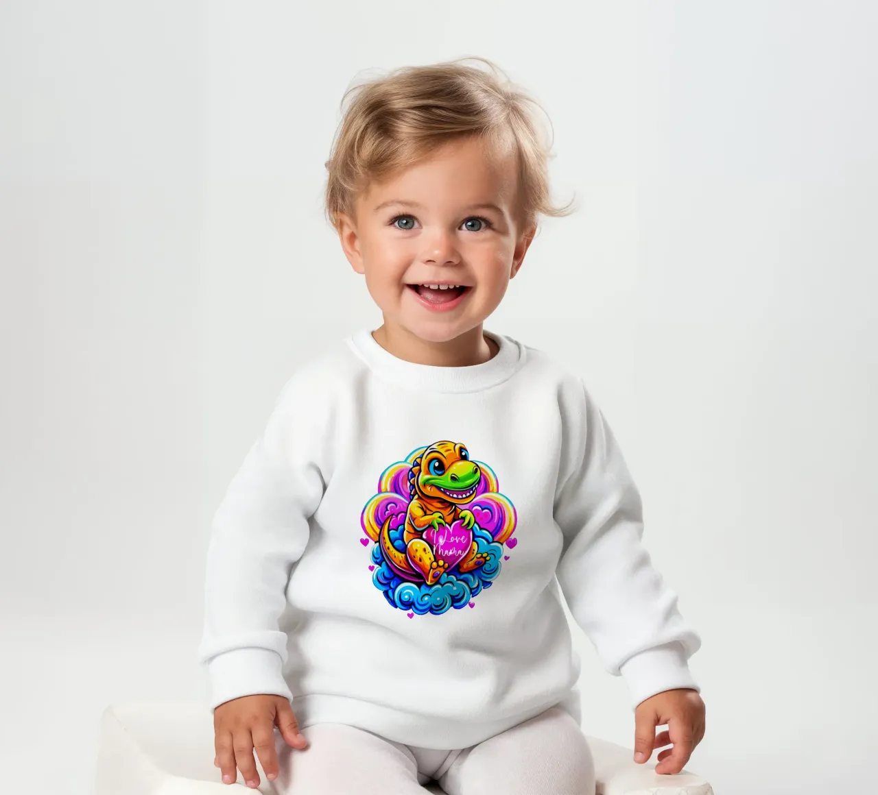 Cute Dino Hugging a Heart Pillow on a Cloud - Custom Text sweat pour bébé de Artnesia