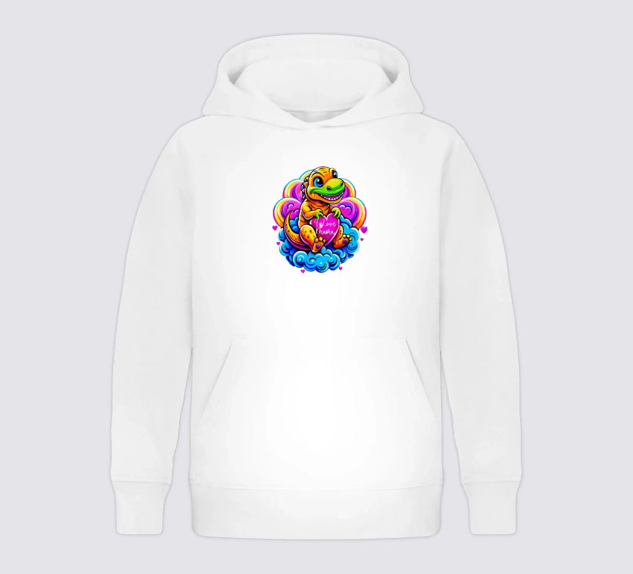 Cute Dino Hugging a Heart Pillow on a Cloud - Custom Text sudadera con capucha para niño de Artnesia