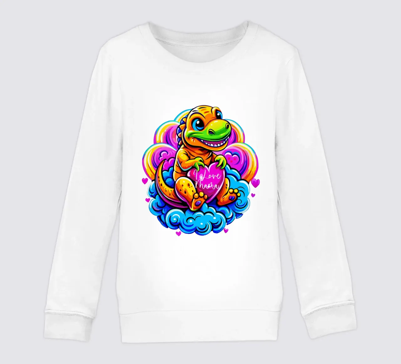 Cute Dino Hugging a Heart Pillow on a Cloud - Custom Text felpa bambino da Artnesia