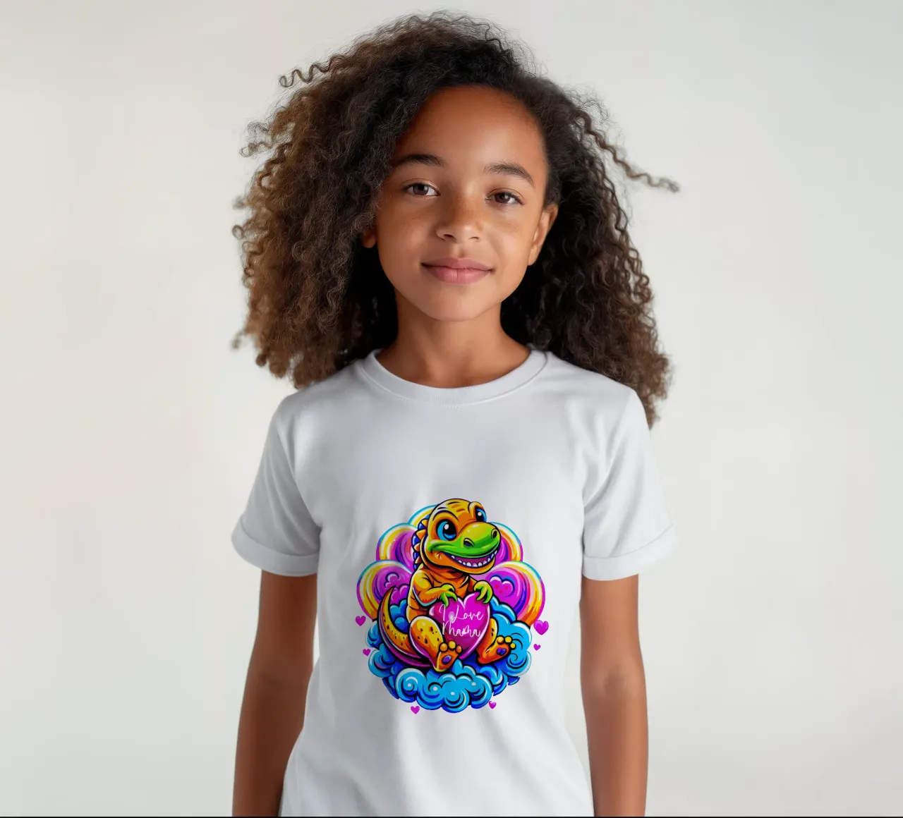Cute Dino Hugging a Heart Pillow on a Cloud - Custom Text t-shirt bambini da Artnesia