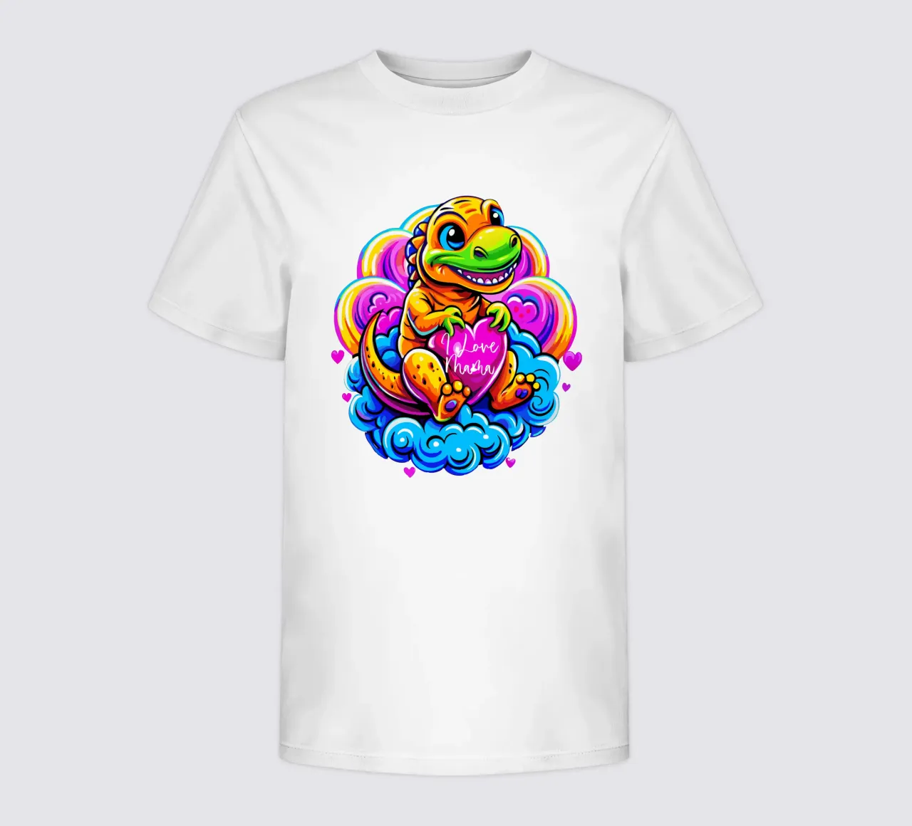 Cute Dino Hugging a Heart Pillow on a Cloud - Custom Text t-shirt bambini da Artnesia