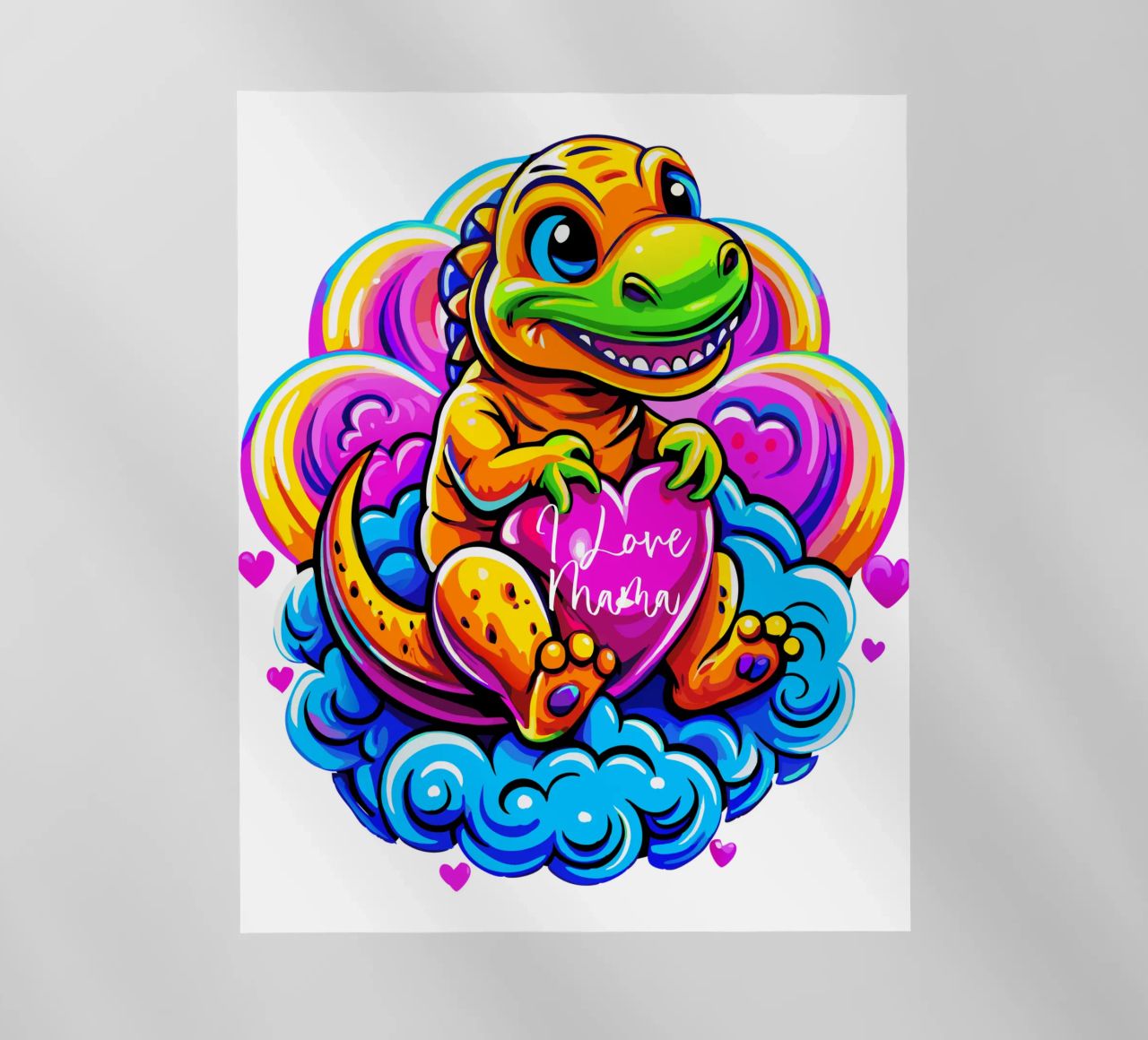 Cute Dino Hugging a Heart Pillow on a Cloud - Custom Text pellicola backlit da Artnesia