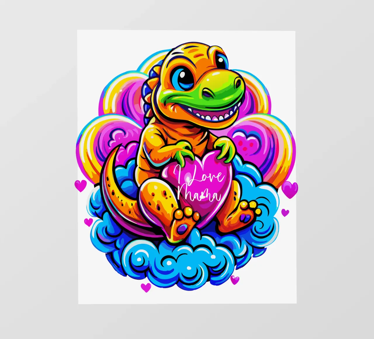 Cute Dino Hugging a Heart Pillow on a Cloud - Custom Text pellicola backlit da Artnesia