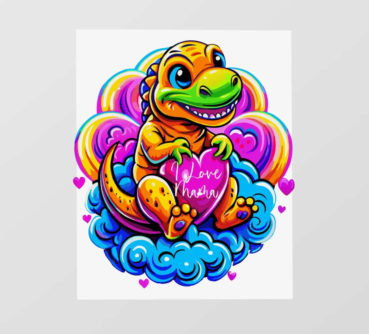 Cute Dino Hugging a Heart Pillow on a Cloud - Custom Text telo in pvc da Artnesia