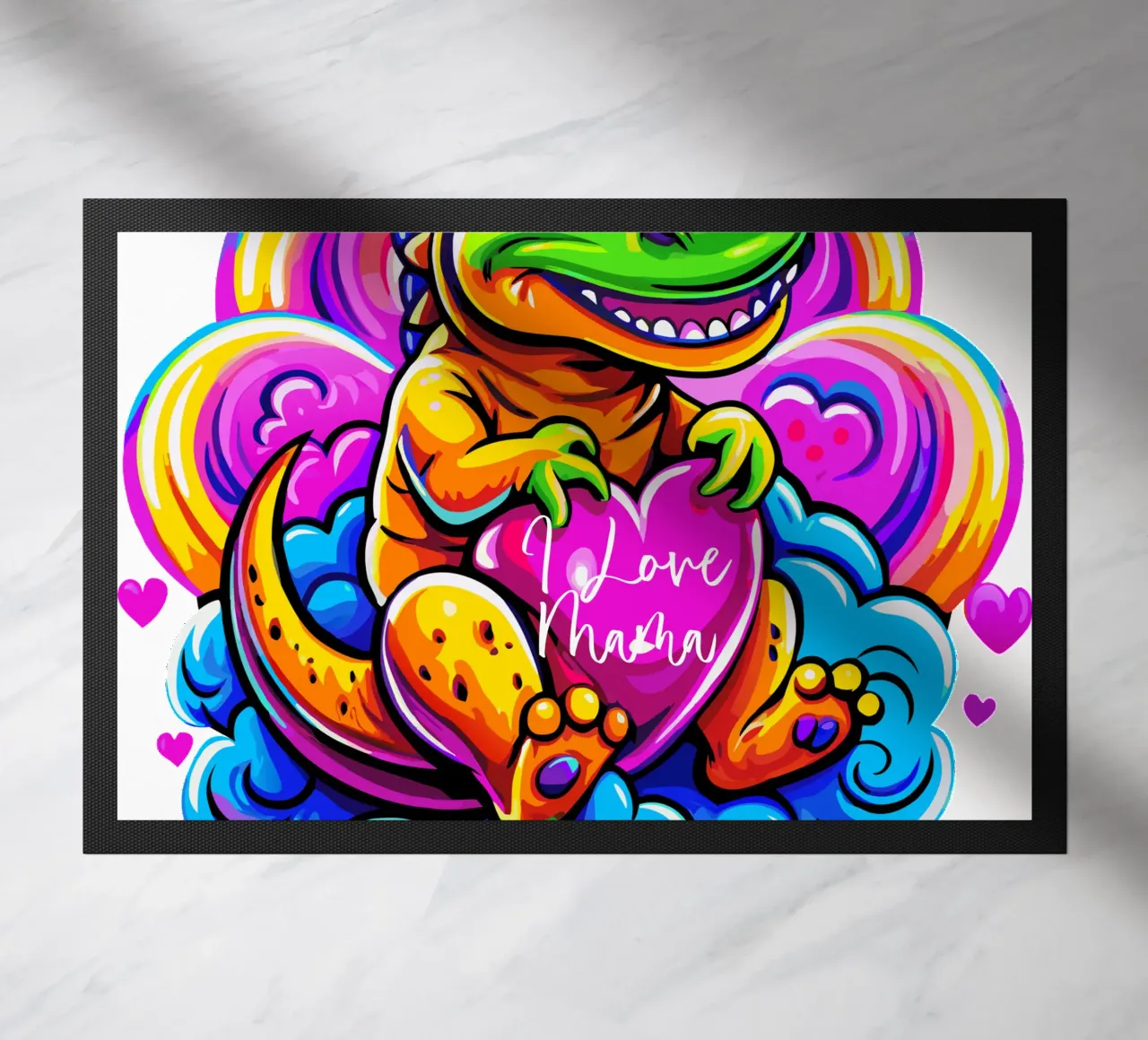 Cute Dino Hugging a Heart Pillow on a Cloud - Custom Text zerbino da Artnesia