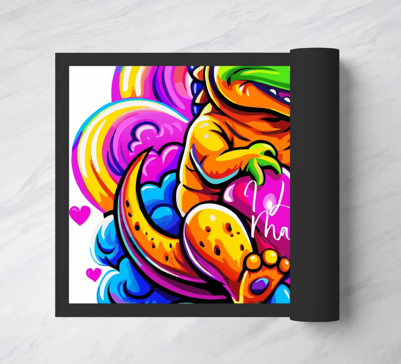 Cute Dino Hugging a Heart Pillow on a Cloud - Custom Text felpudo de Artnesia