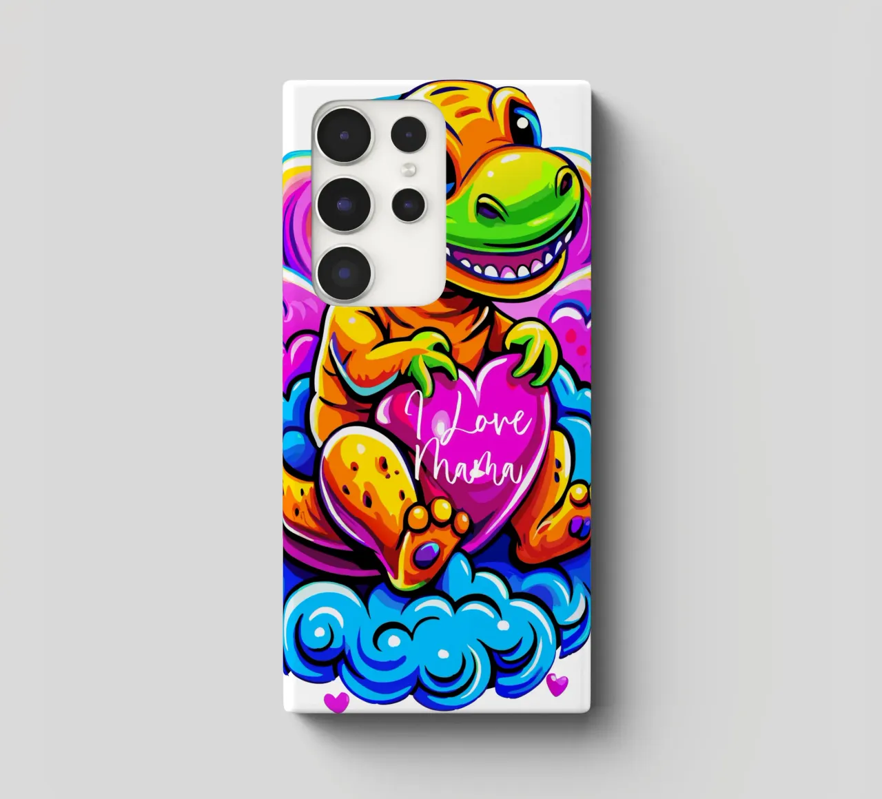 Cute Dino Hugging a Heart Pillow on a Cloud - Custom Text cover samsung da Artnesia