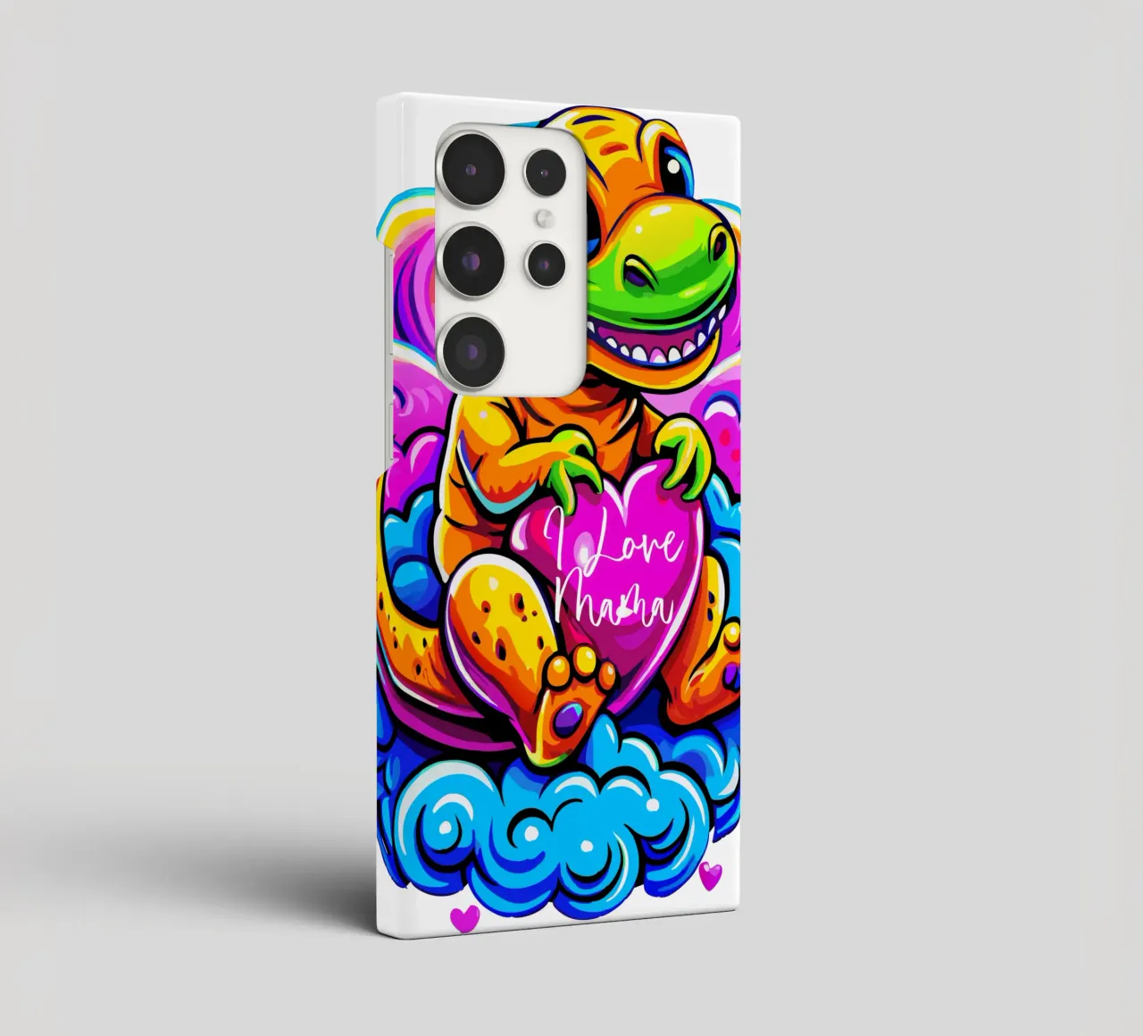 Cute Dino Hugging a Heart Pillow on a Cloud - Custom Text cover samsung da Artnesia