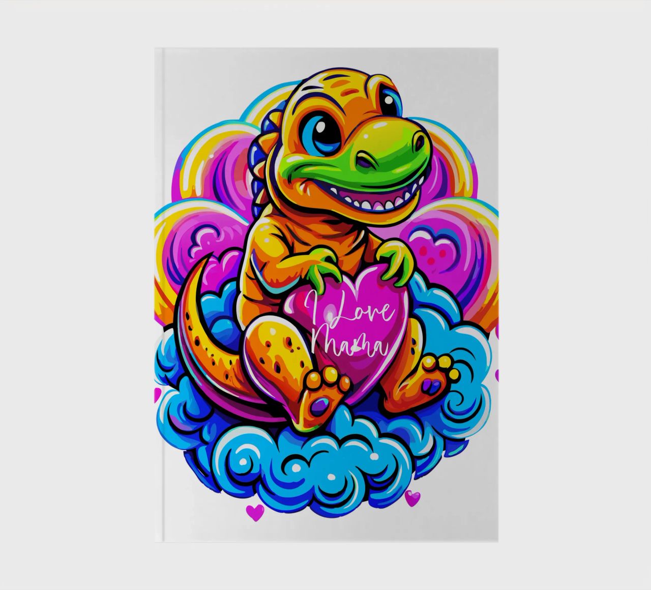 Cute Dino Hugging a Heart Pillow on a Cloud - Custom Text diario da Artnesia