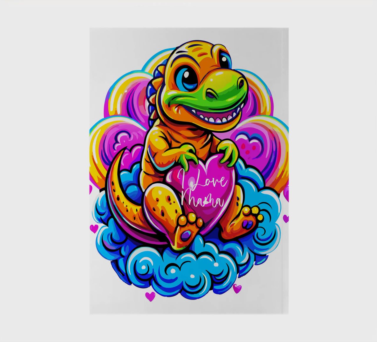 Cute Dino Hugging a Heart Pillow on a Cloud - Custom Text diario da Artnesia