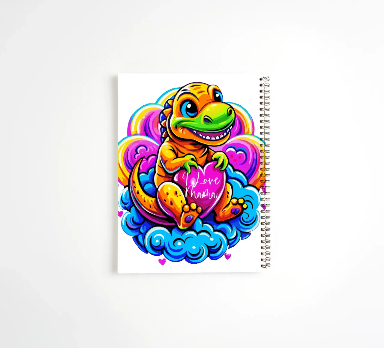 Cute Dino Hugging a Heart Pillow on a Cloud - Custom Text diario ad anelli da Artnesia