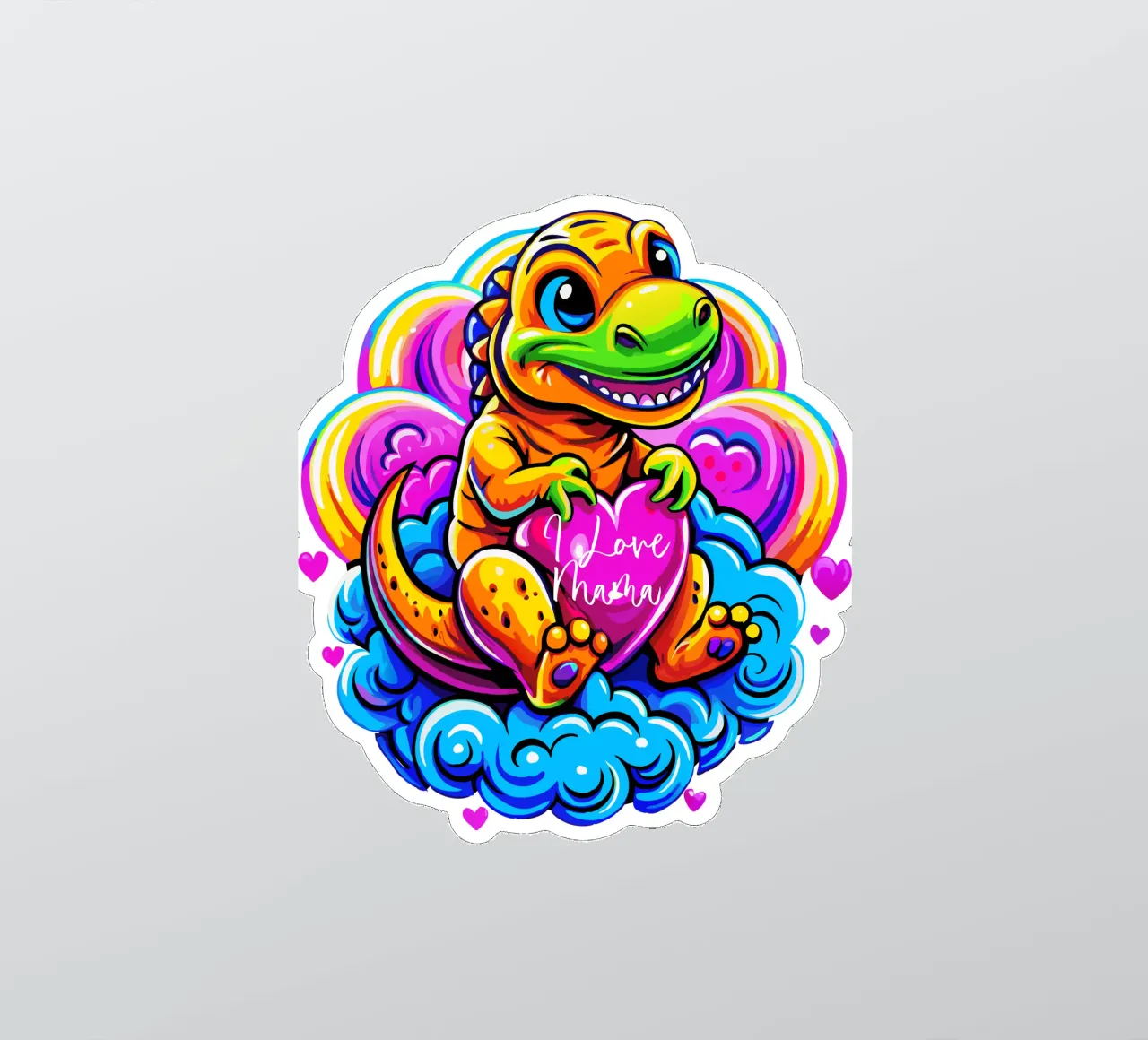 Cute Dino Hugging a Heart Pillow on a Cloud - Custom Text sticker by Artnesia
