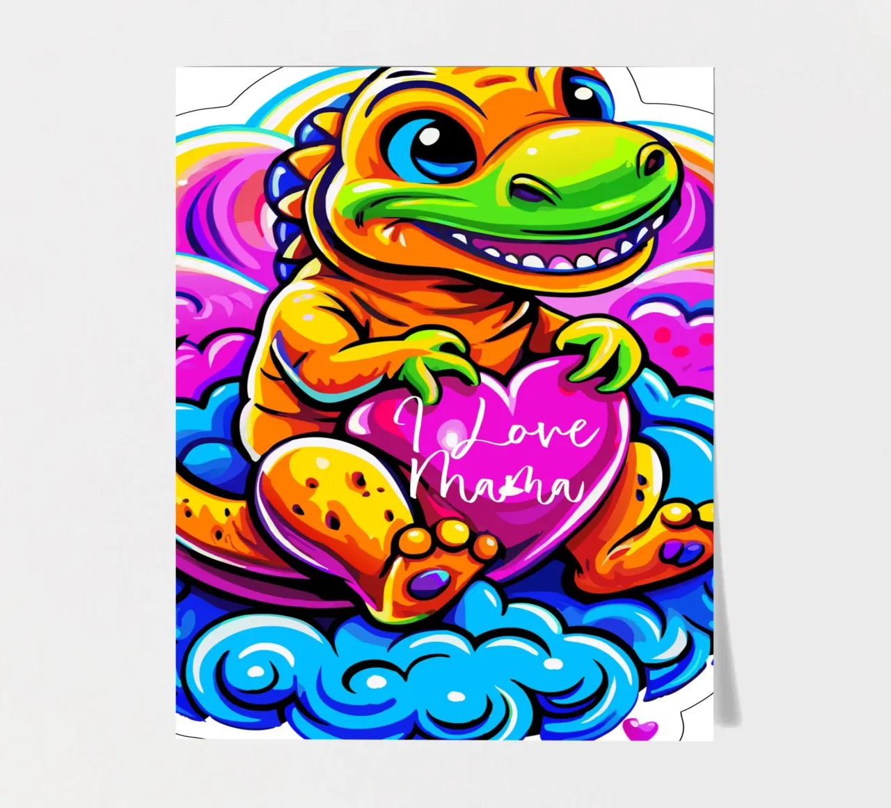 Cute Dino Hugging a Heart Pillow on a Cloud - Custom Text Stickerbogen von Artnesia