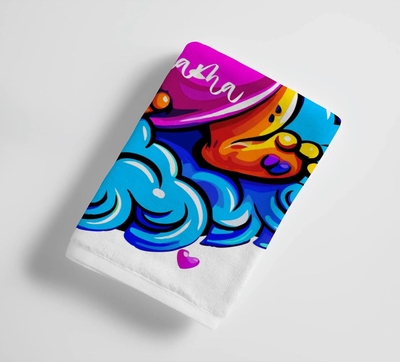 Cute Dino Hugging a Heart Pillow on a Cloud - Custom Text toalla de baño de Artnesia