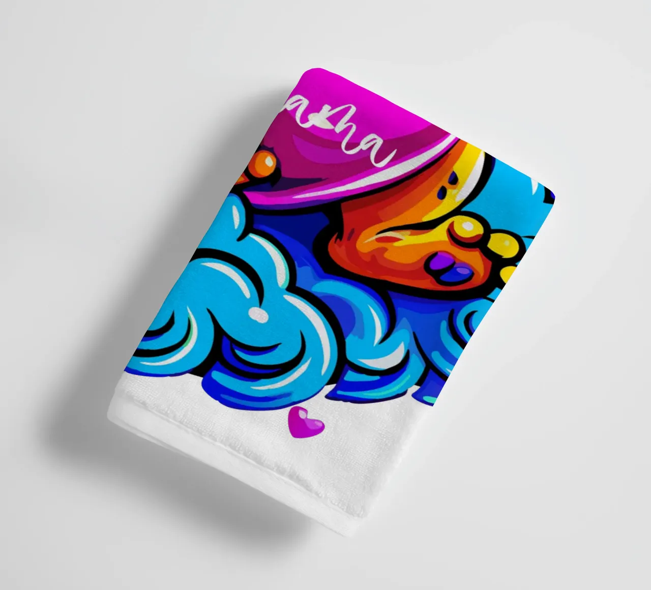 Cute Dino Hugging a Heart Pillow on a Cloud - Custom Text serviette de bain de Artnesia