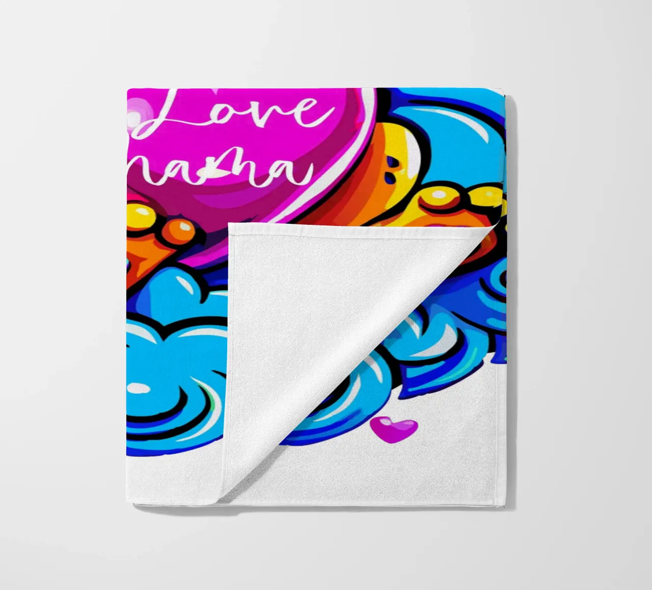Cute Dino Hugging a Heart Pillow on a Cloud - Custom Text Strandtuch von Artnesia