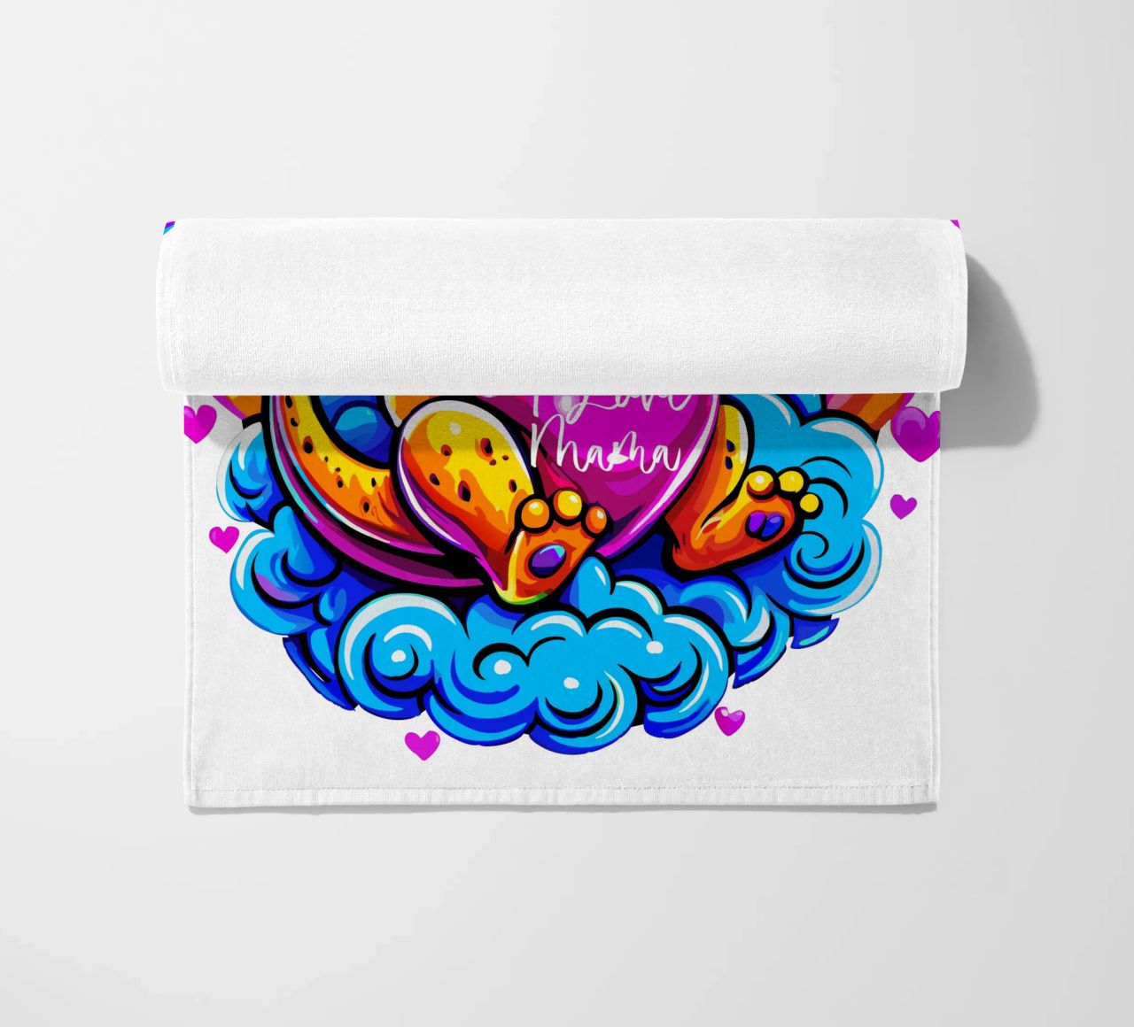 Cute Dino Hugging a Heart Pillow on a Cloud - Custom Text toalla de playa de Artnesia