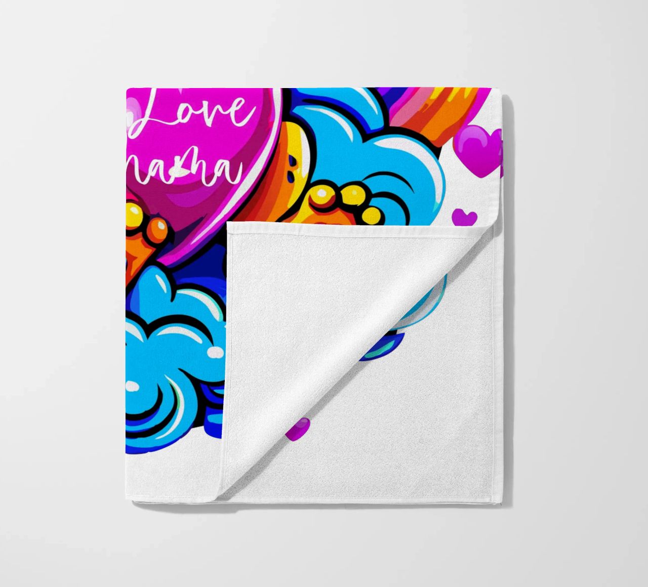Cute Dino Hugging a Heart Pillow on a Cloud - Custom Text toalla de playa de Artnesia