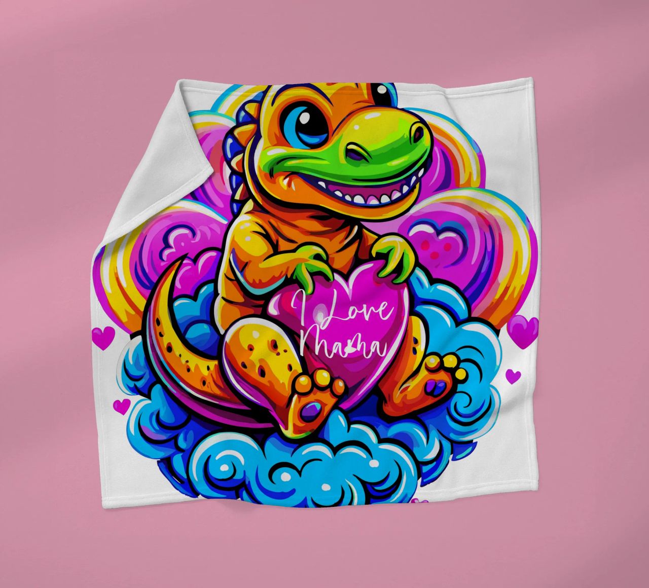 Cute Dino Hugging a Heart Pillow on a Cloud - Custom Text fleecedeken van Artnesia