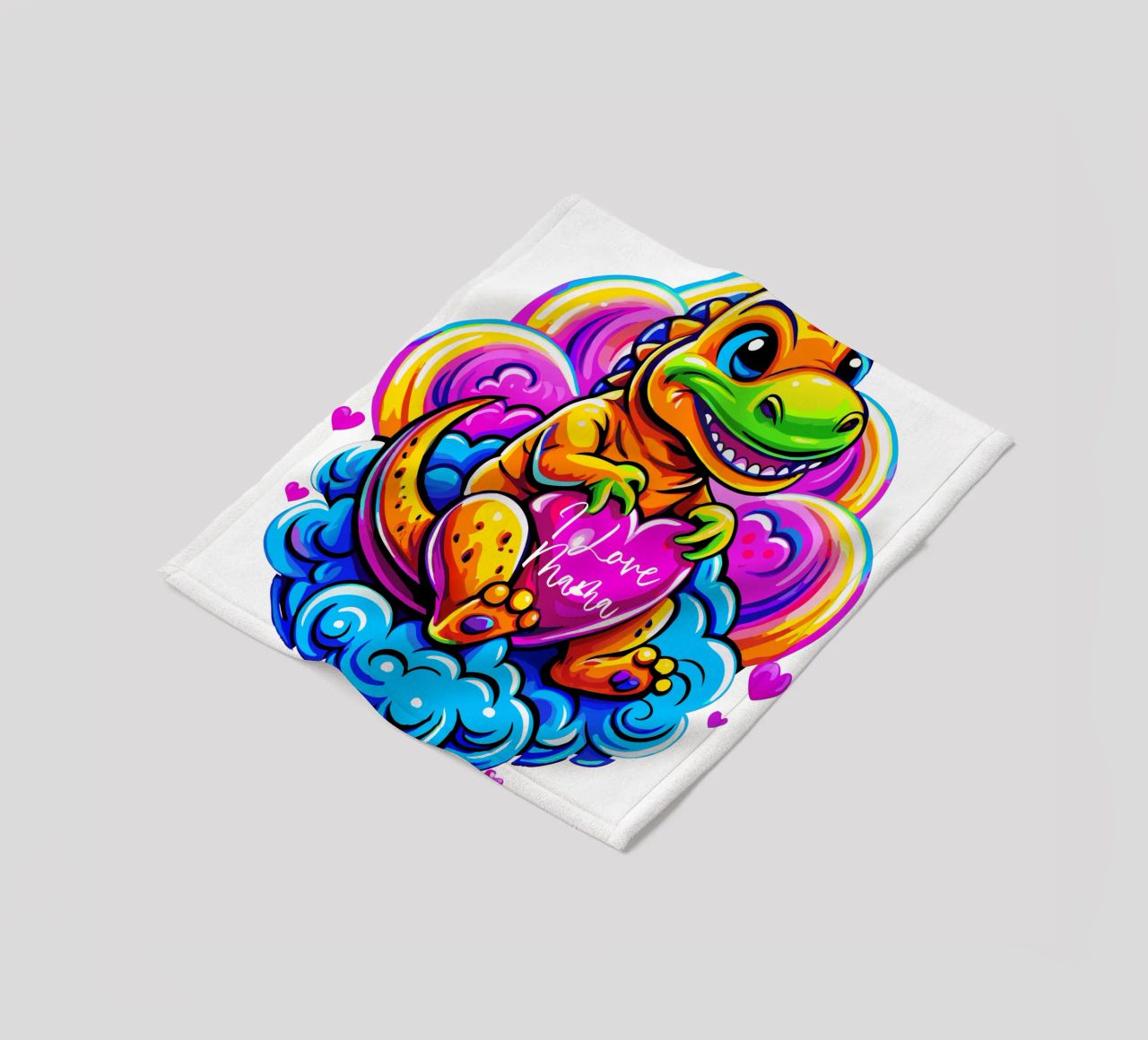 Cute Dino Hugging a Heart Pillow on a Cloud - Custom Text fleecedeken van Artnesia
