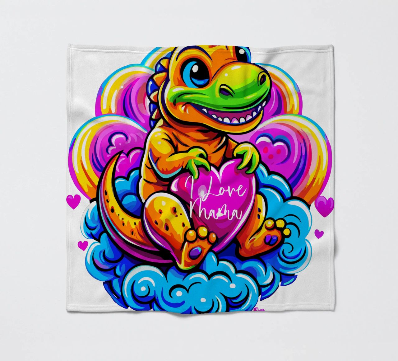 Cute Dino Hugging a Heart Pillow on a Cloud - Custom Text fleecedeken van Artnesia