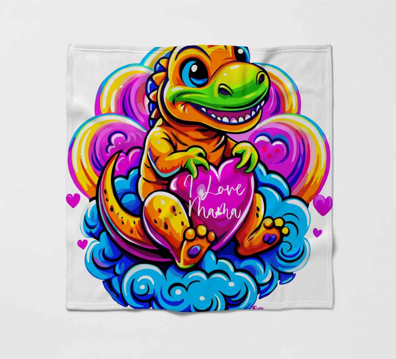Cute Dino Hugging a Heart Pillow on a Cloud - Custom Text coperta in pile da Artnesia