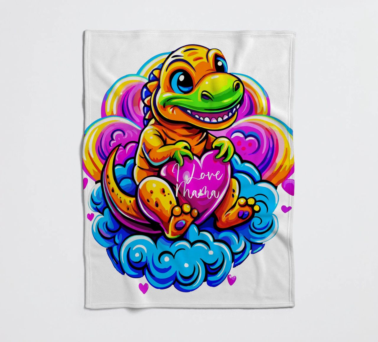 Cute Dino Hugging a Heart Pillow on a Cloud - Custom Text fleecedeken van Artnesia