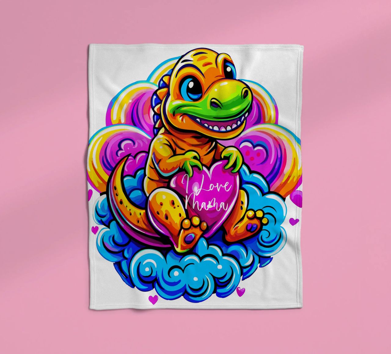 Cute Dino Hugging a Heart Pillow on a Cloud - Custom Text fleecedeken van Artnesia