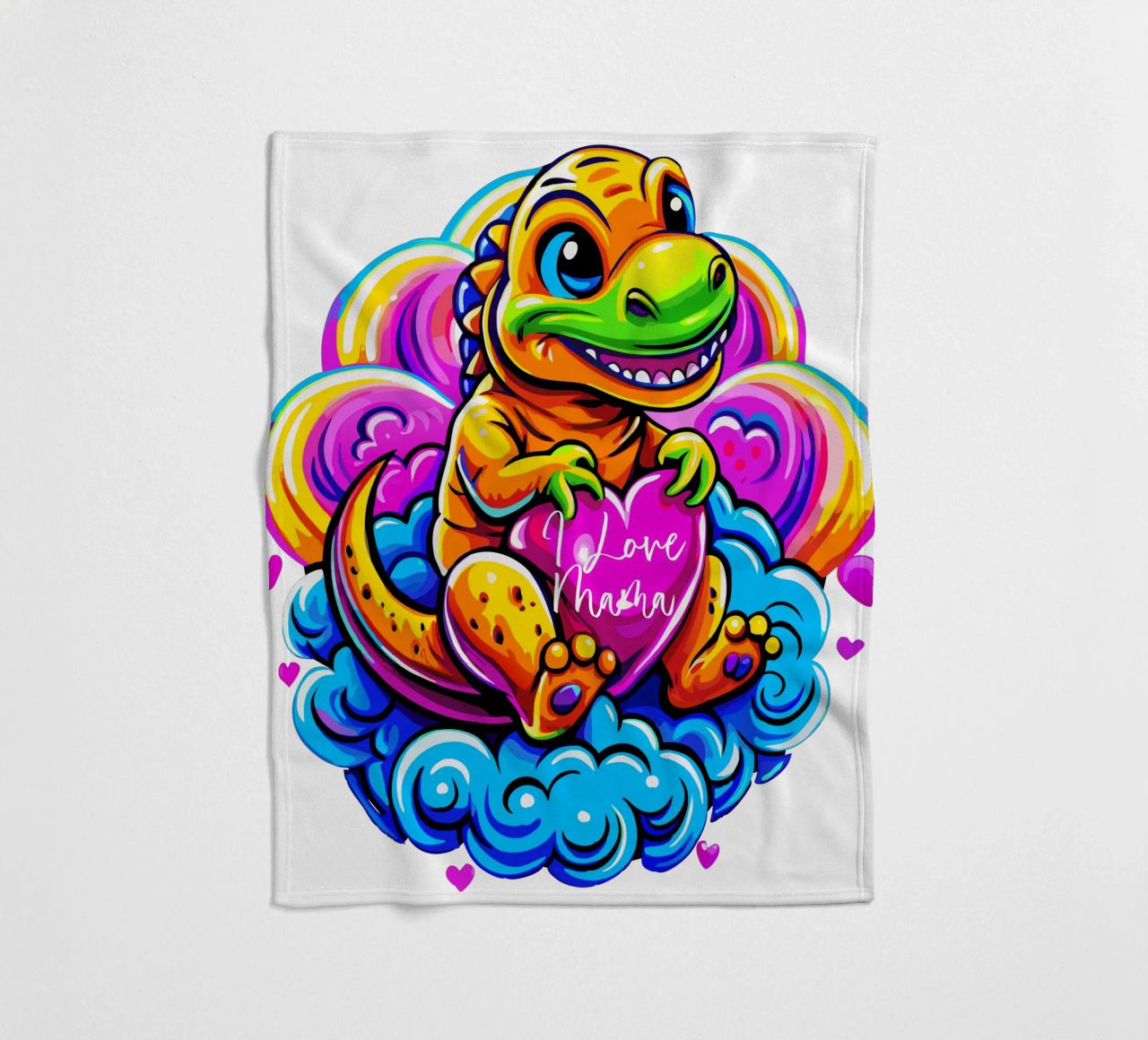 Cute Dino Hugging a Heart Pillow on a Cloud - Custom Text fleecedeken van Artnesia