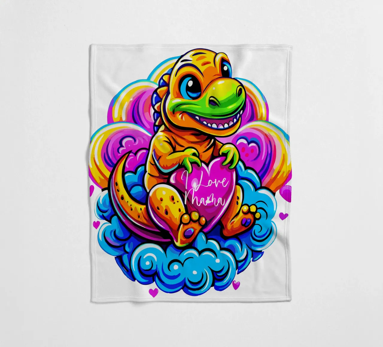 Cute Dino Hugging a Heart Pillow on a Cloud - Custom Text coperta in pile da Artnesia