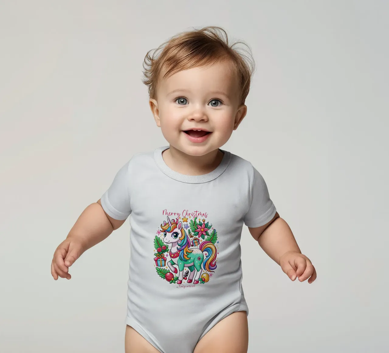 Magical Christmas Cute Unicorn - Add Custom Event and Name short-sleeve baby romper by Artnesia