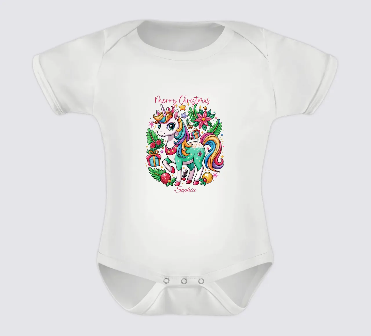 Magical Christmas Cute Unicorn - Add Custom Event and Name short-sleeve baby romper by Artnesia