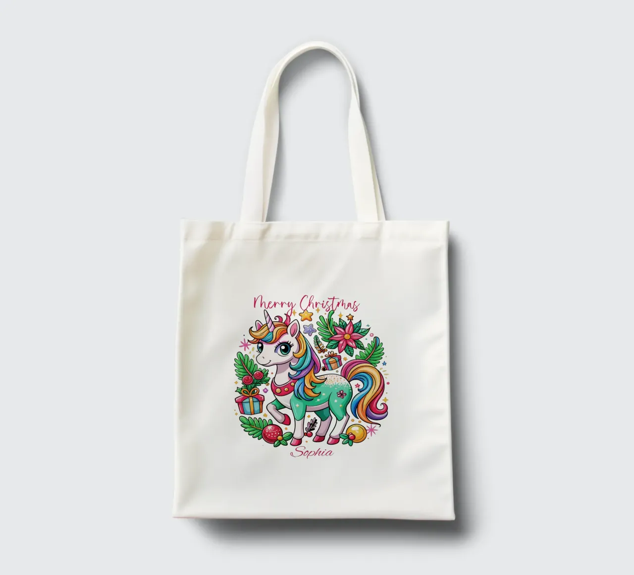 Magical Christmas Cute Unicorn - Add Custom Event and Name tote bag by Artnesia