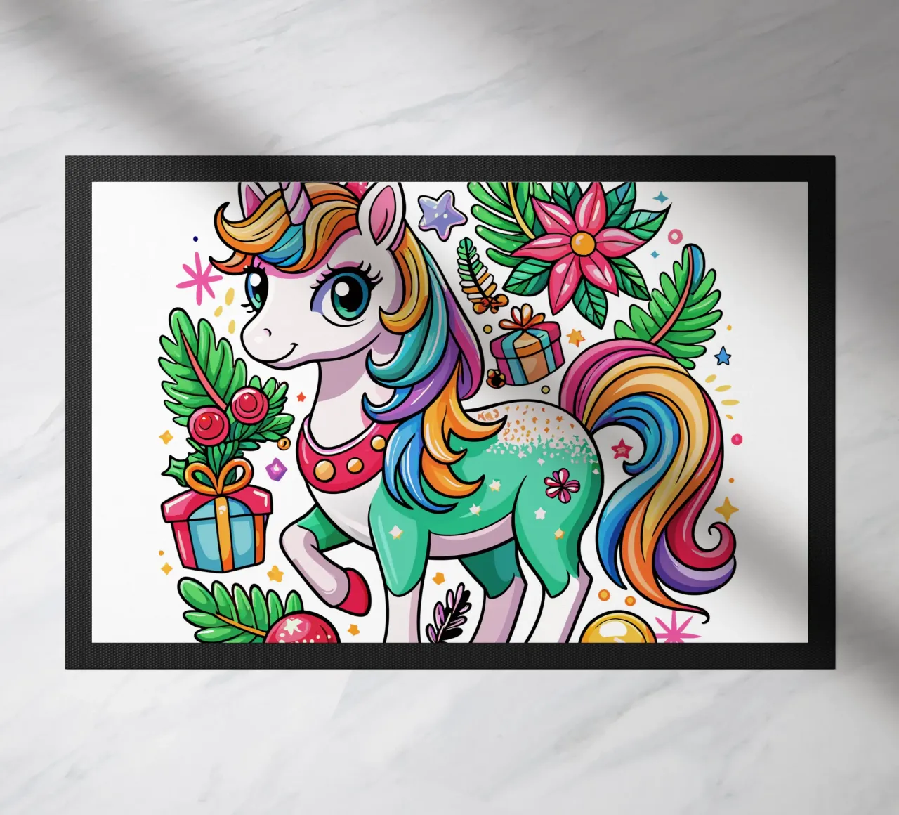 Magical Christmas Cute Unicorn - Add Custom Event and Name doormat by Artnesia
