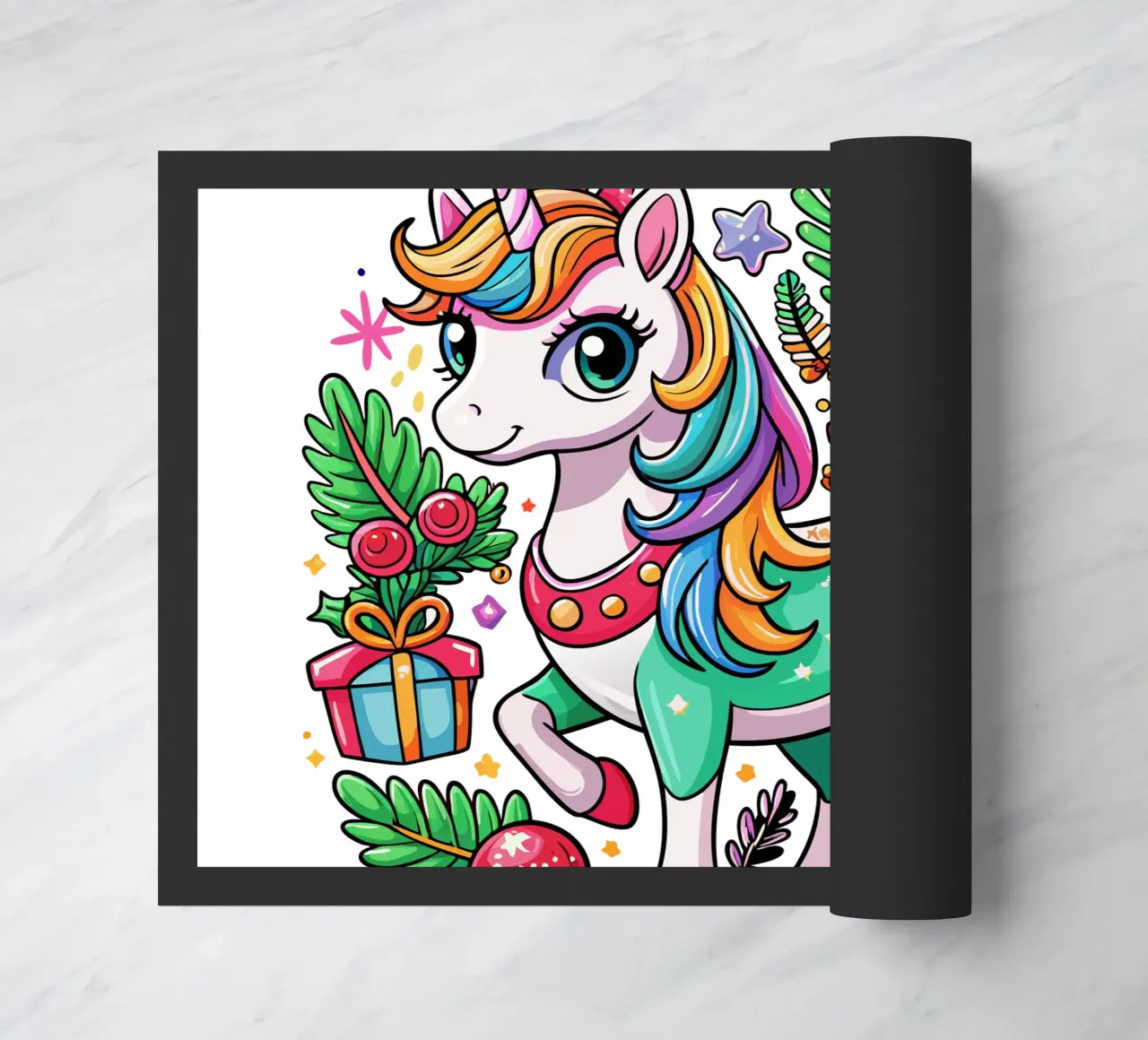 Magical Christmas Cute Unicorn - Add Custom Event and Name doormat by Artnesia