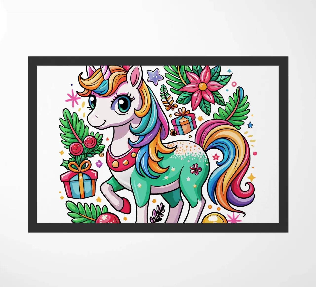 Magical Christmas Cute Unicorn - Add Custom Event and Name doormat by Artnesia