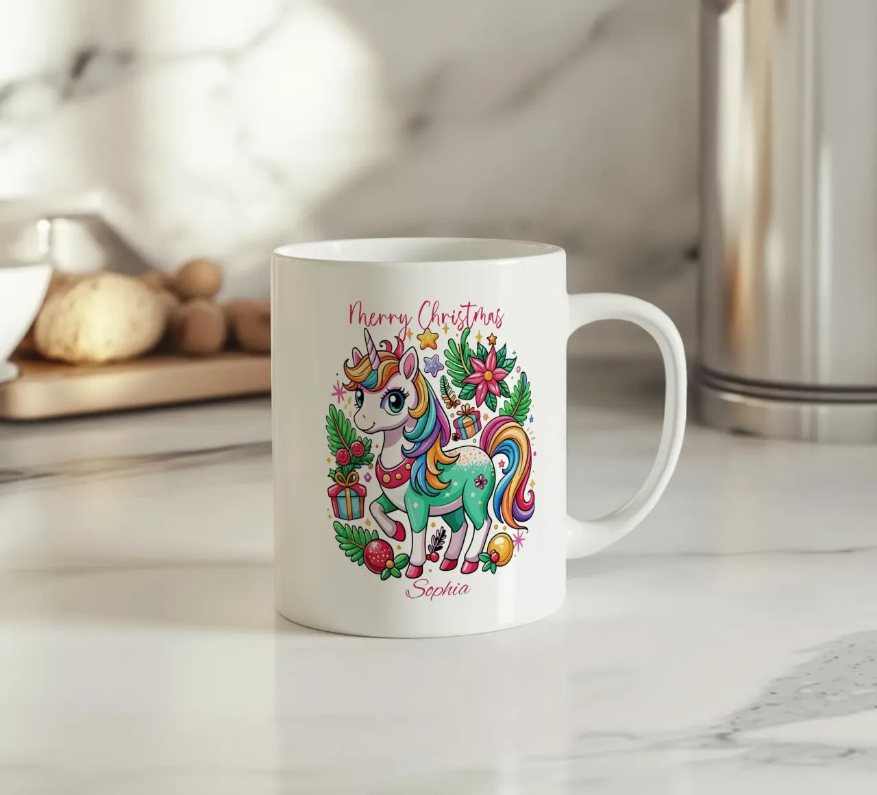 Magical Christmas Cute Unicorn - Add Custom Event and Name ceramic mug by Artnesia