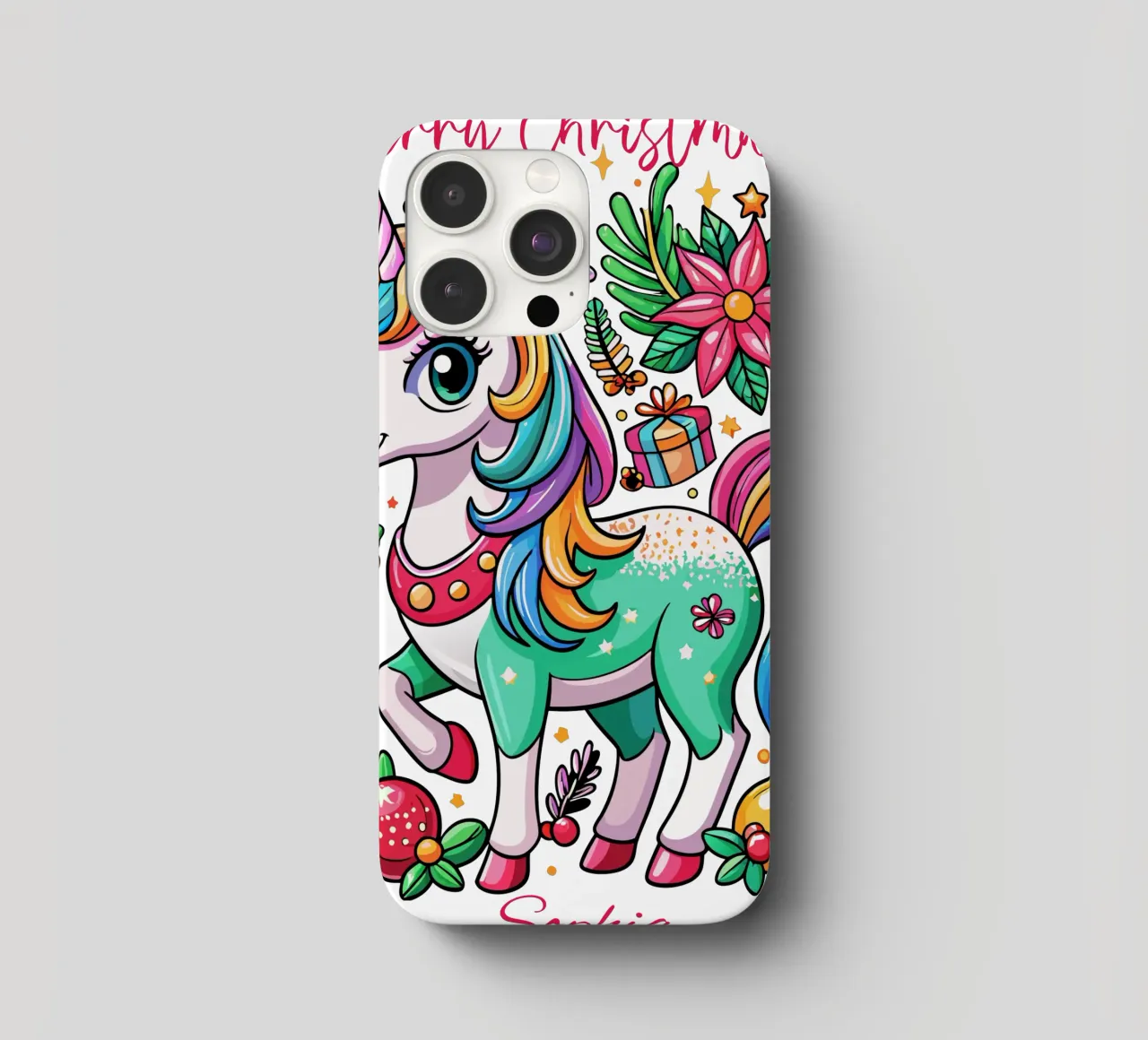 Magical Christmas Cute Unicorn - Add Custom Event and Name iphone case by Artnesia