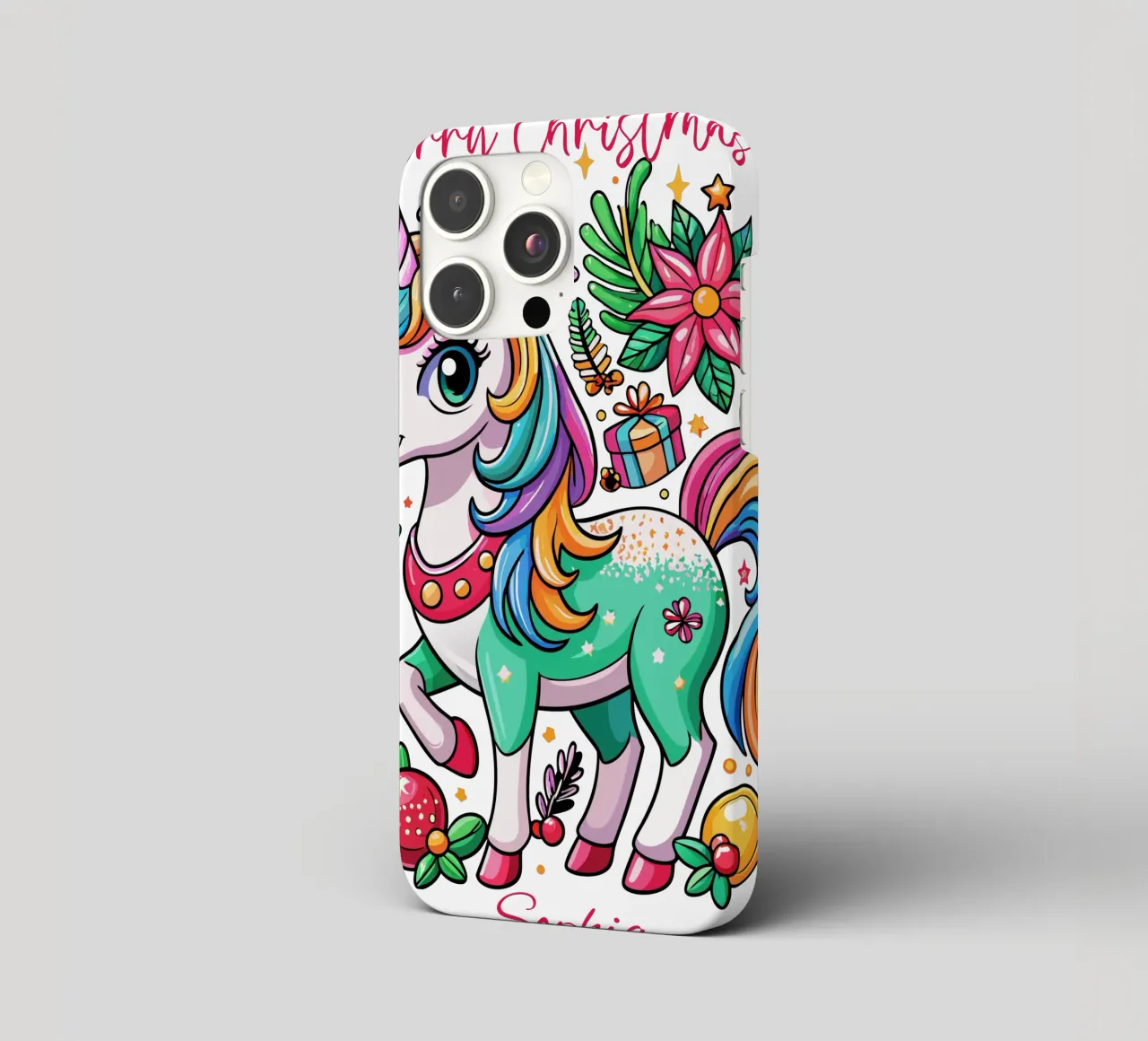 Magical Christmas Cute Unicorn - Add Custom Event and Name iphone case by Artnesia