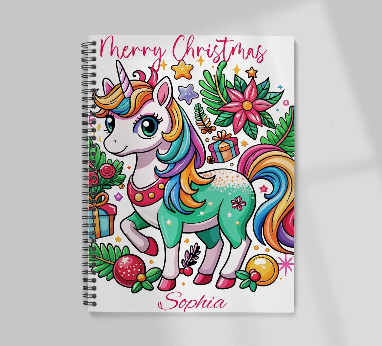 Magical Christmas Cute Unicorn - Add Custom Event and Name spiral notebook by Artnesia