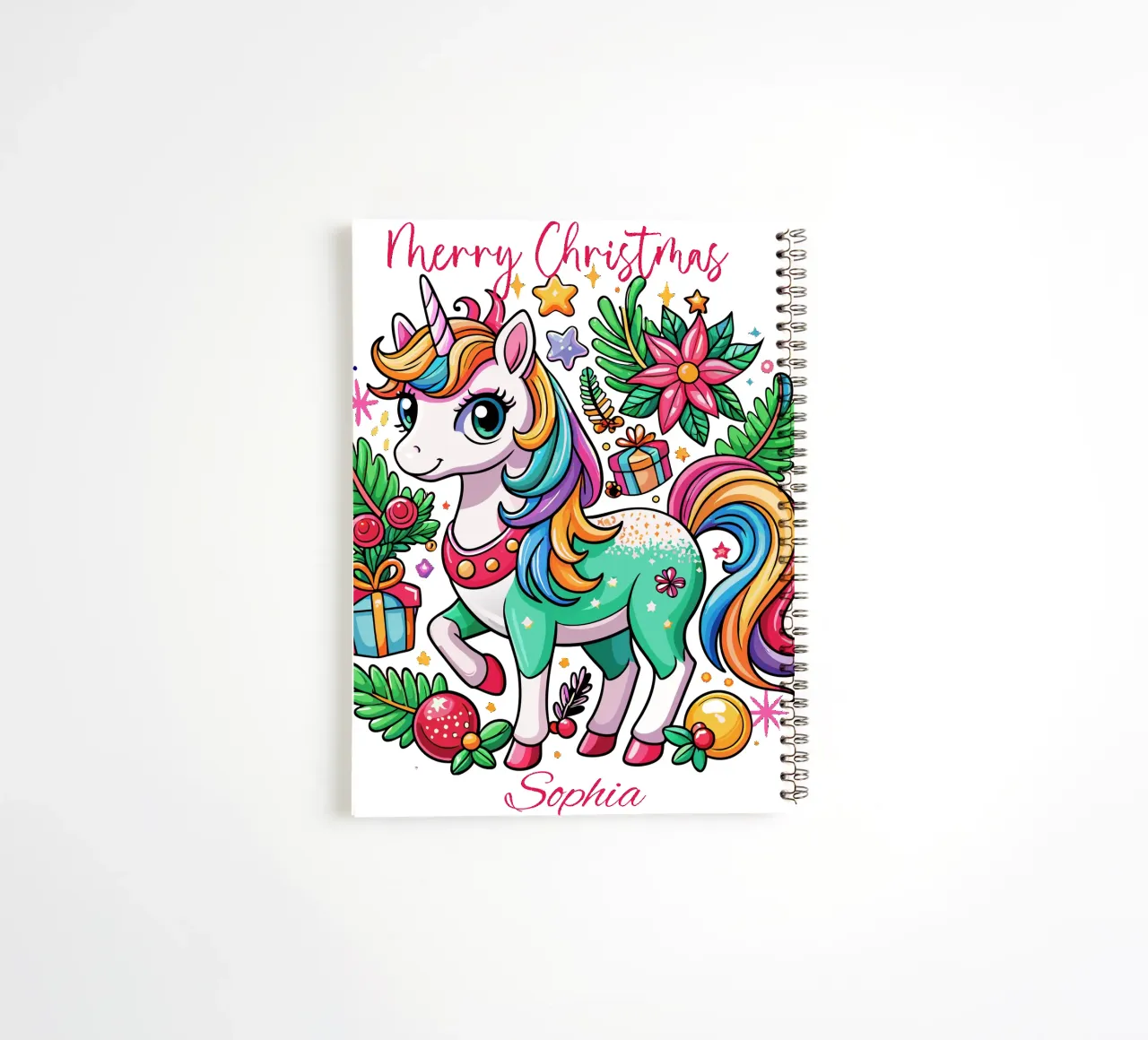 Magical Christmas Cute Unicorn - Add Custom Event and Name spiral notebook by Artnesia