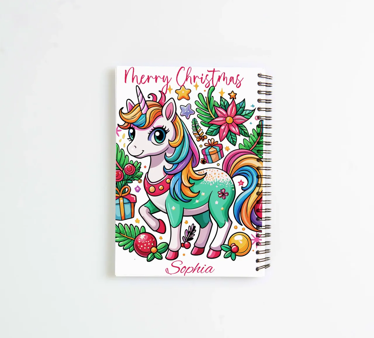 Magical Christmas Cute Unicorn - Add Custom Event and Name spiral notebook by Artnesia
